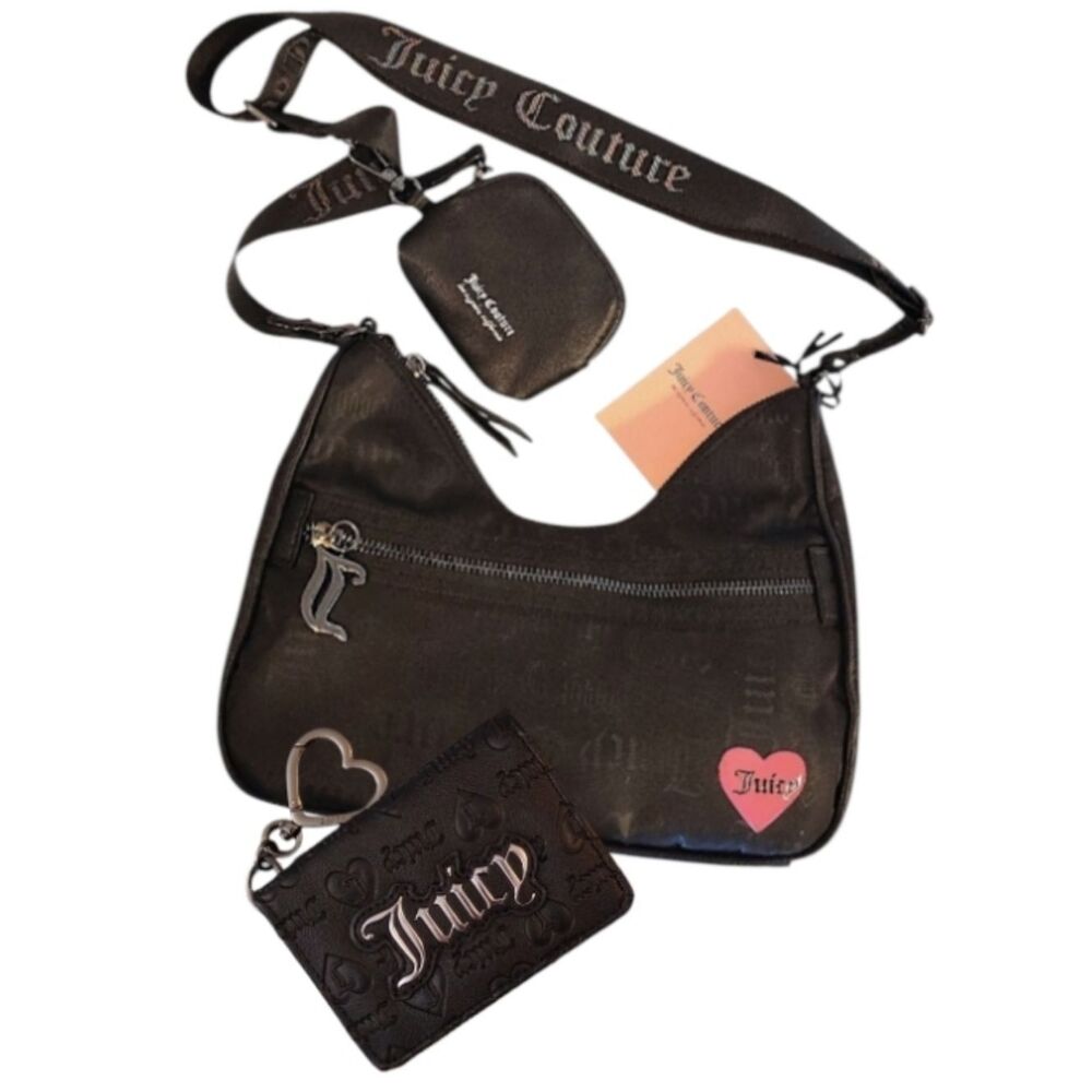 Juicy Couture Black‎ Crossbody Bag with Coin Pouch & Wallet Set NWT